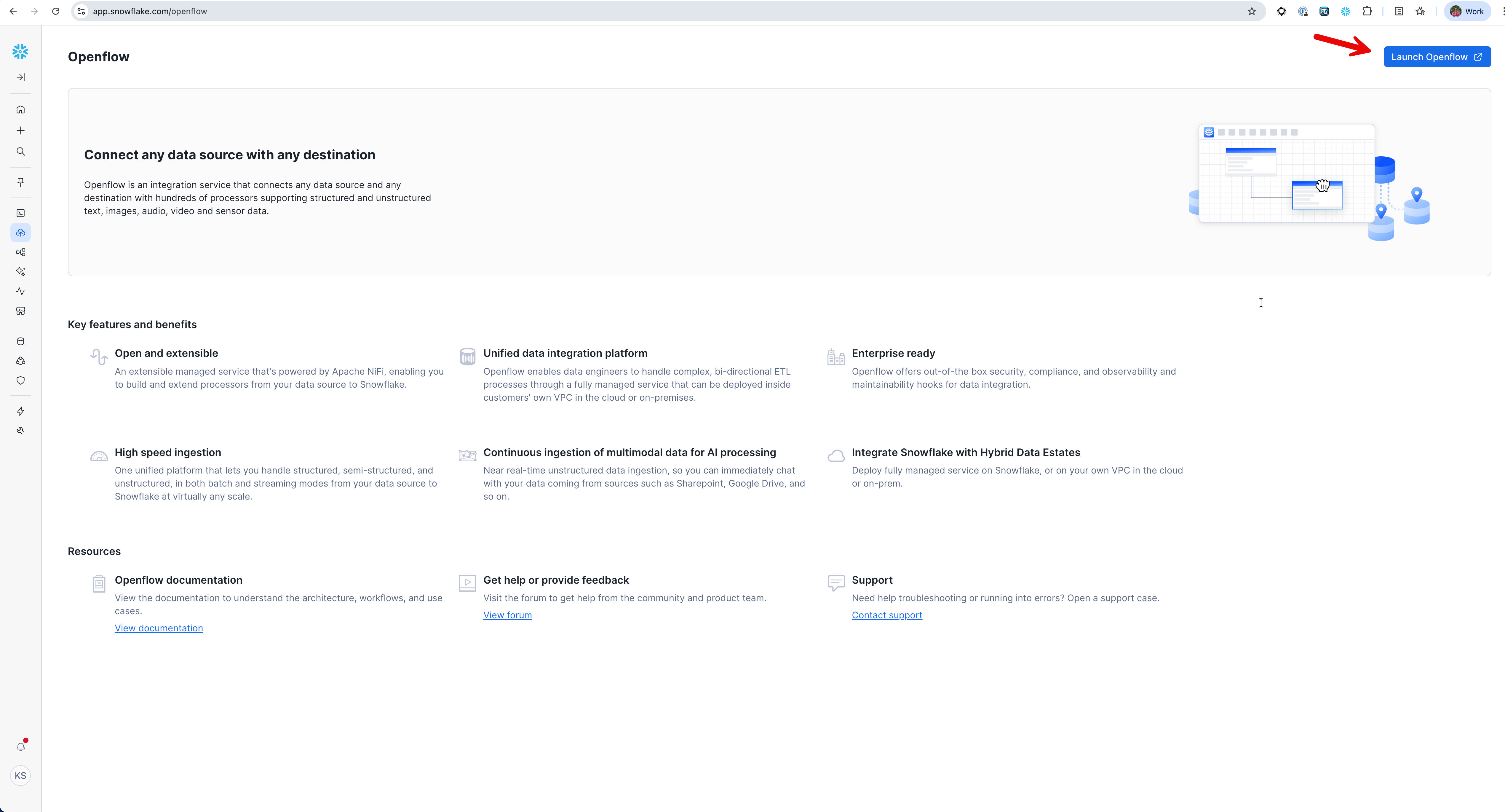 Launch Openflow from Snowsight