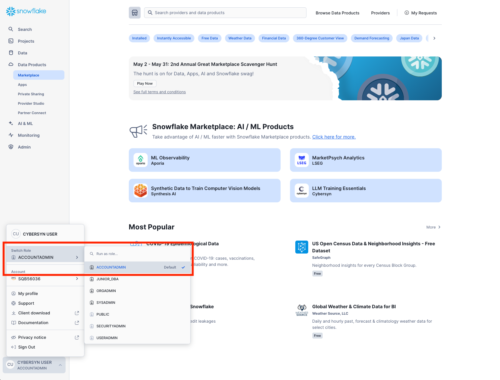 data marketplace tab