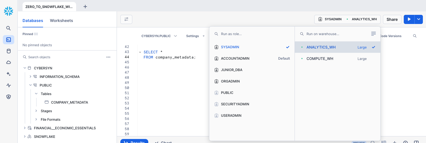 sample data query results