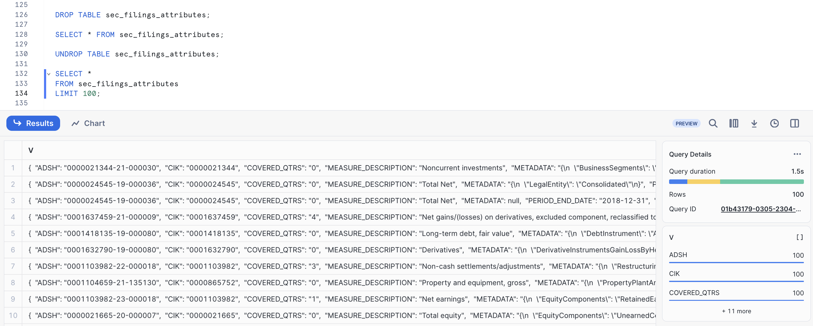 restored table result