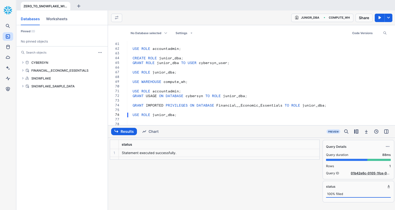 object browser panel with databases