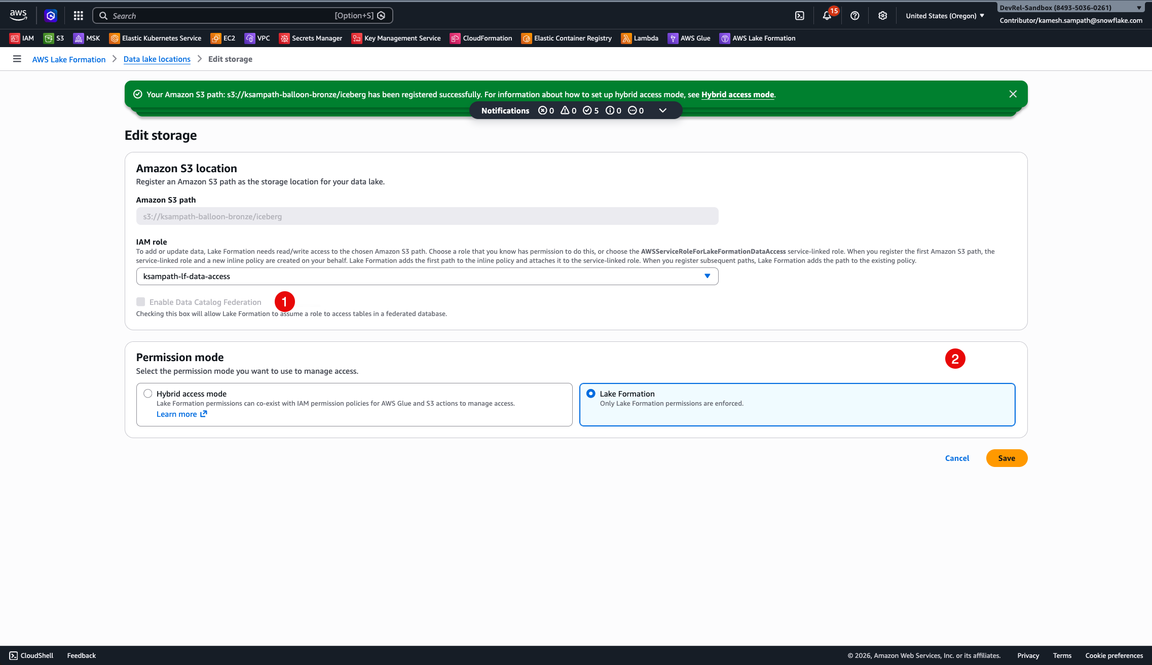 Lake Formation — data lake storage settings