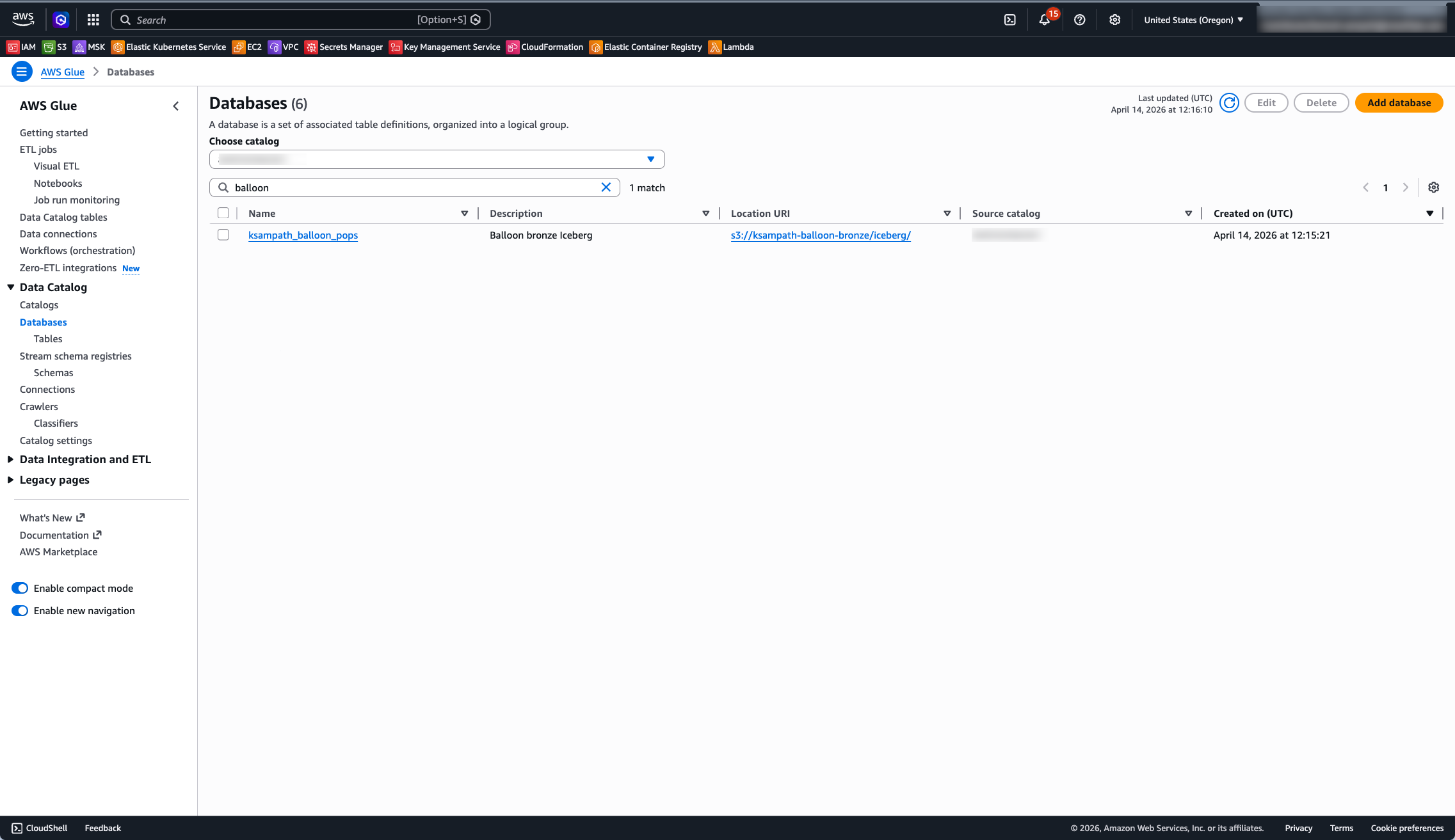 Glue Data Catalog — databases including GLUE_DATABASE