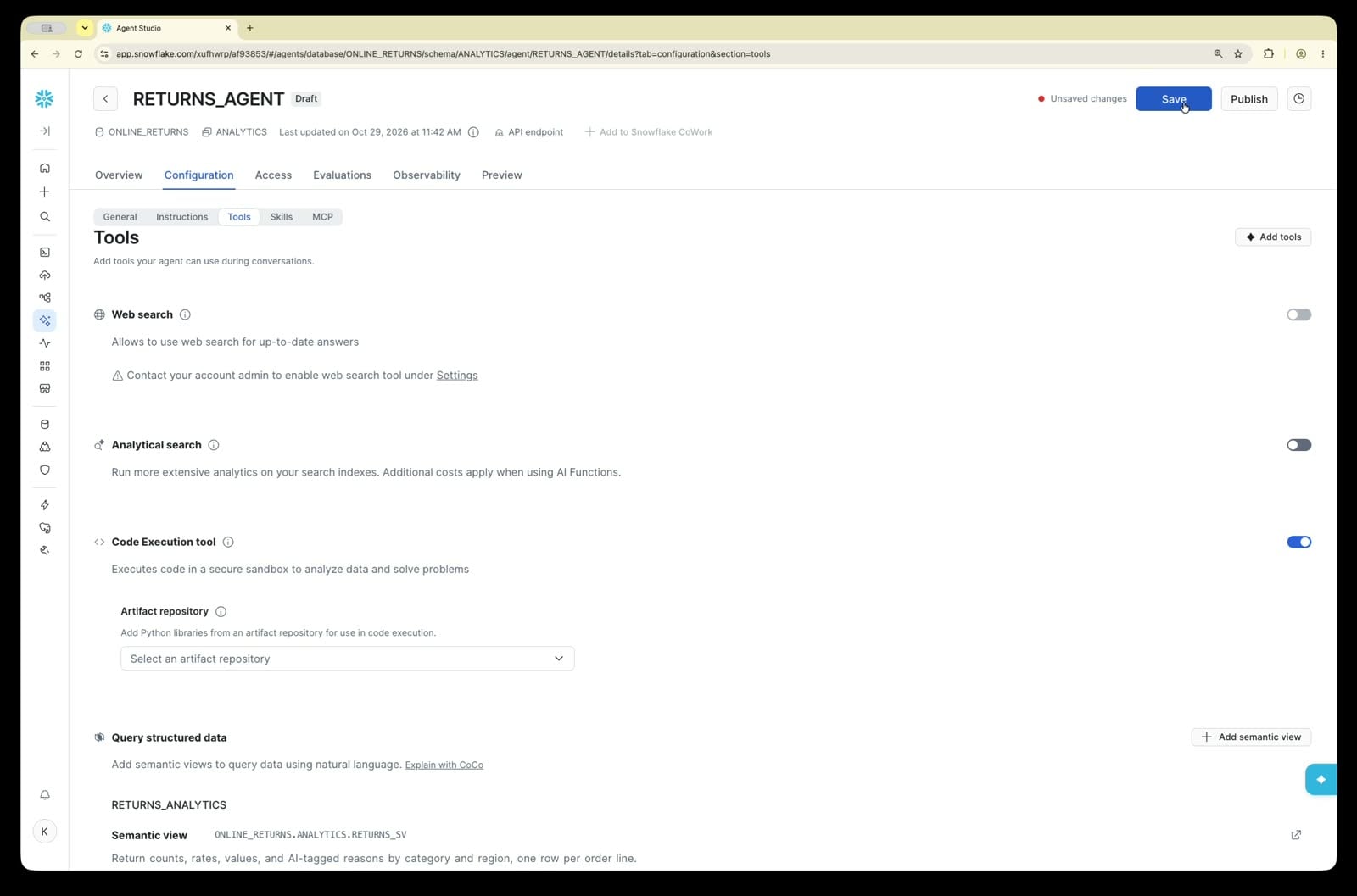 Agent Tools tab with both tools