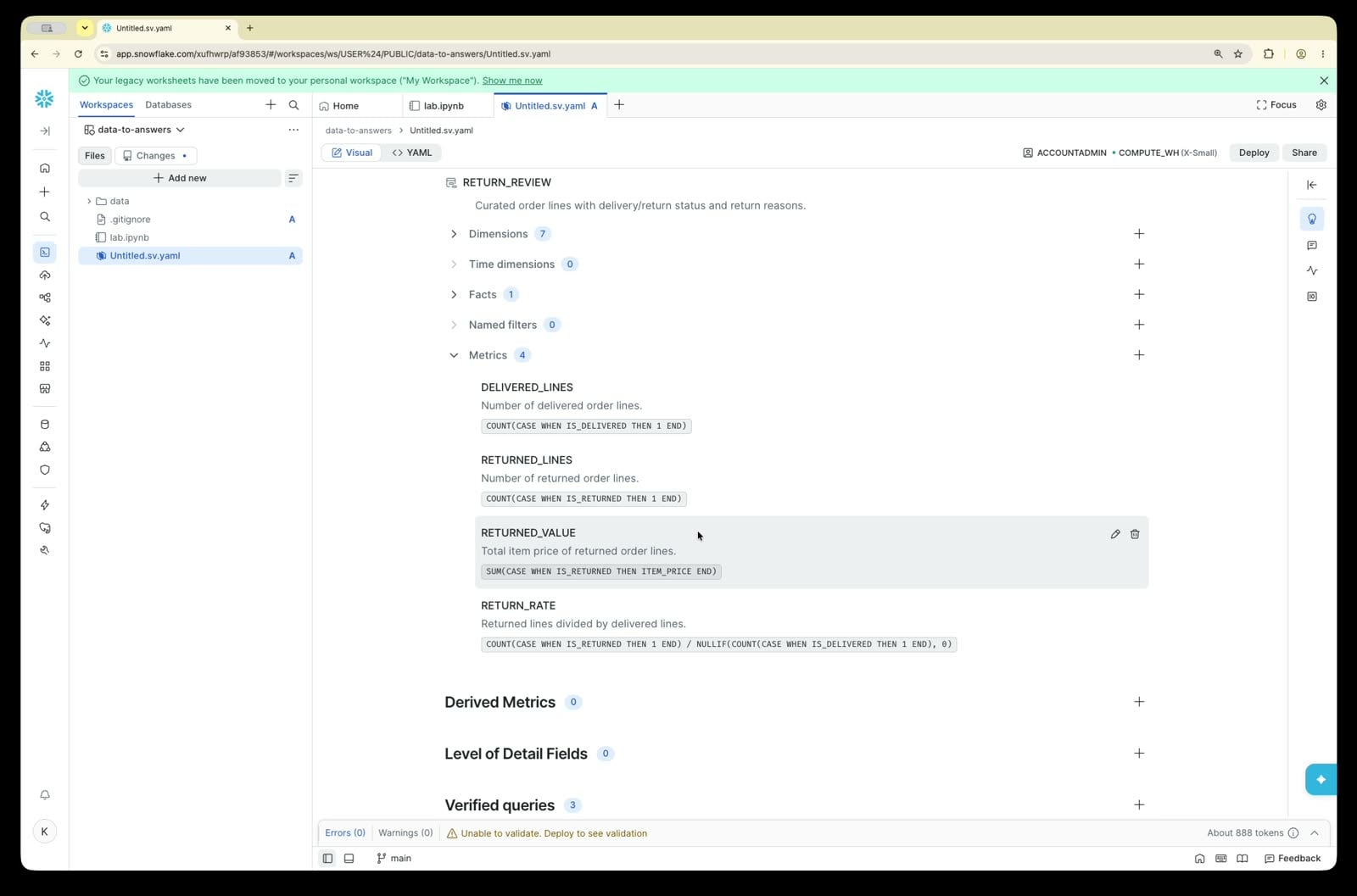 Semantic view metrics