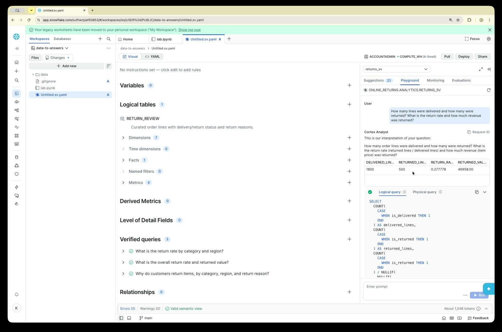 Semantic view Playground