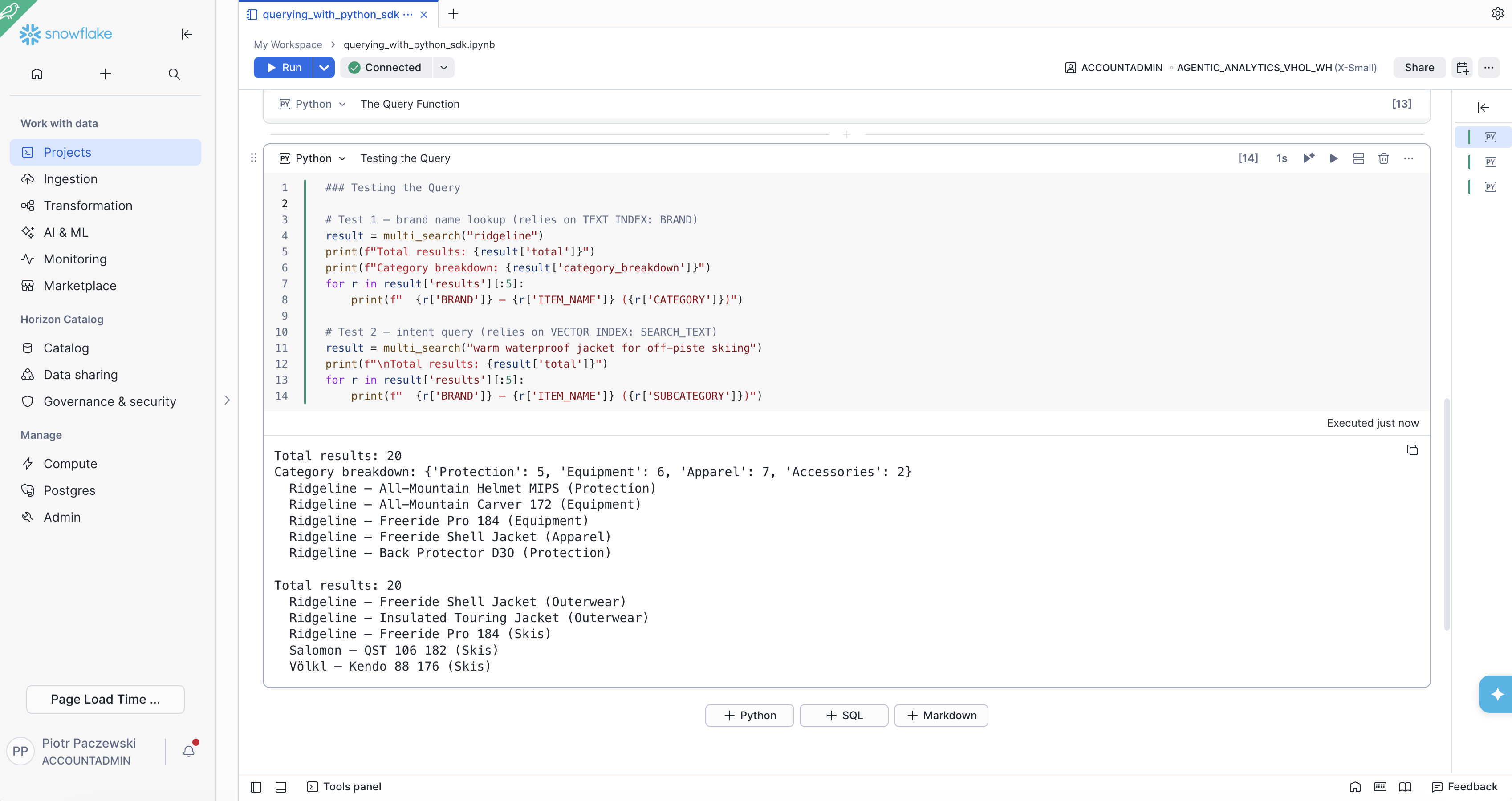 Python notebook results