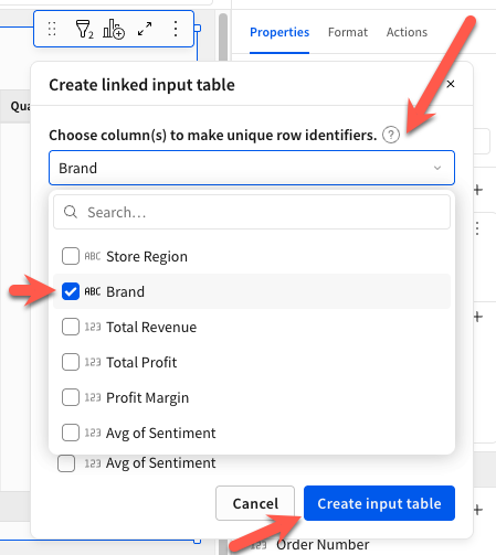 Create input table