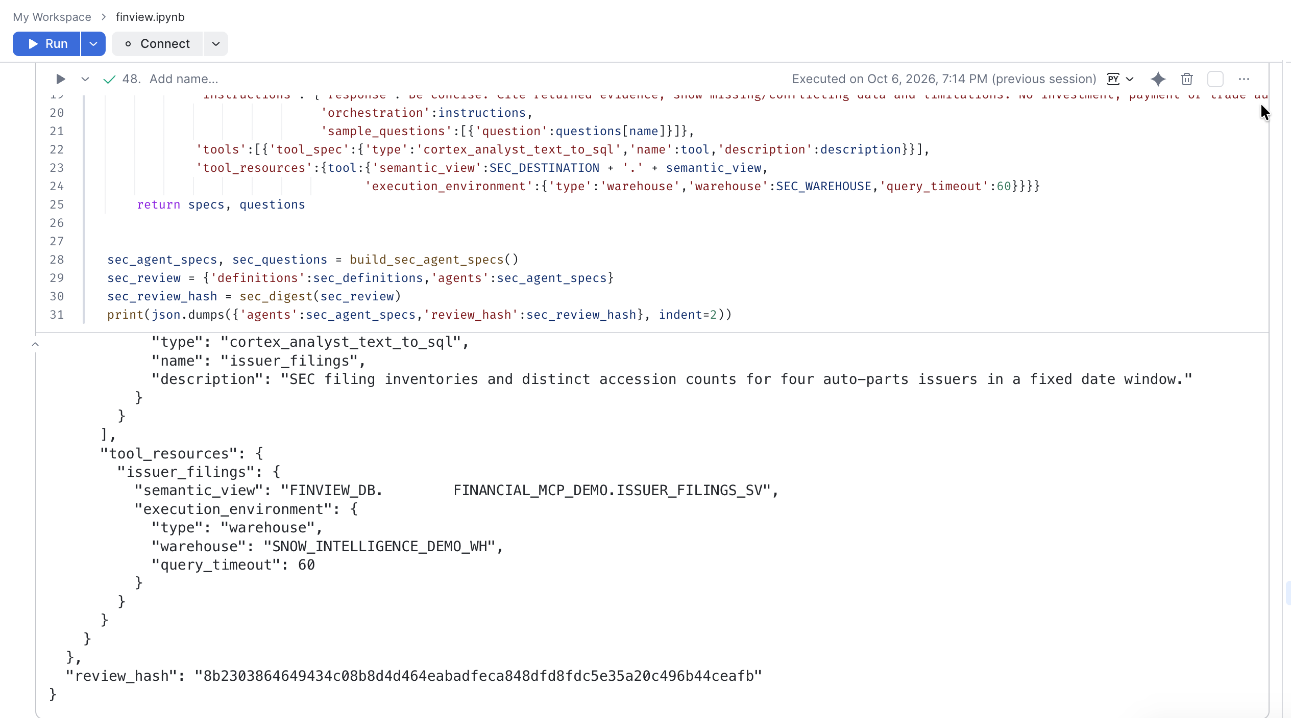 Issuer filings semantic view