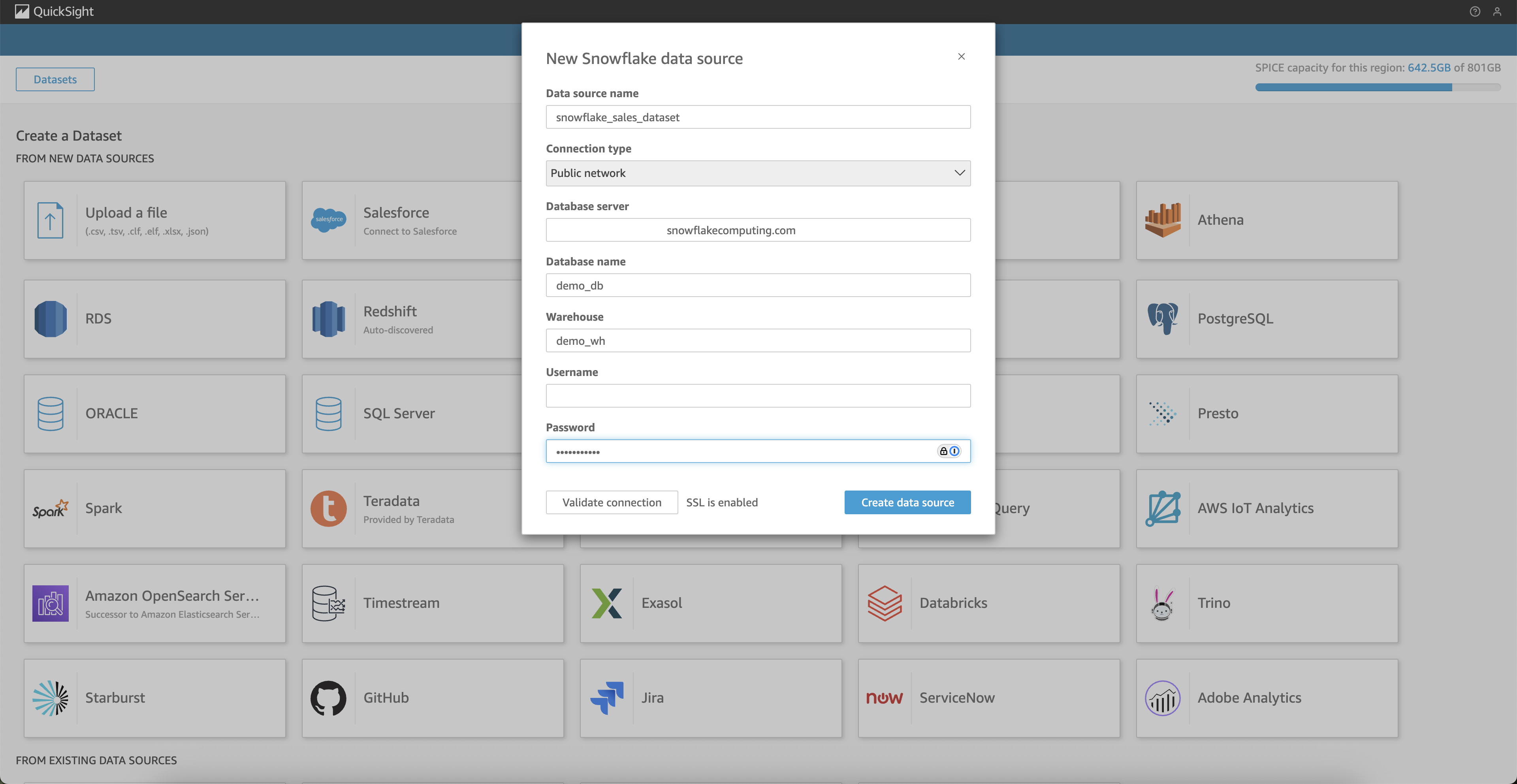 Quicksight Snowflake Connection