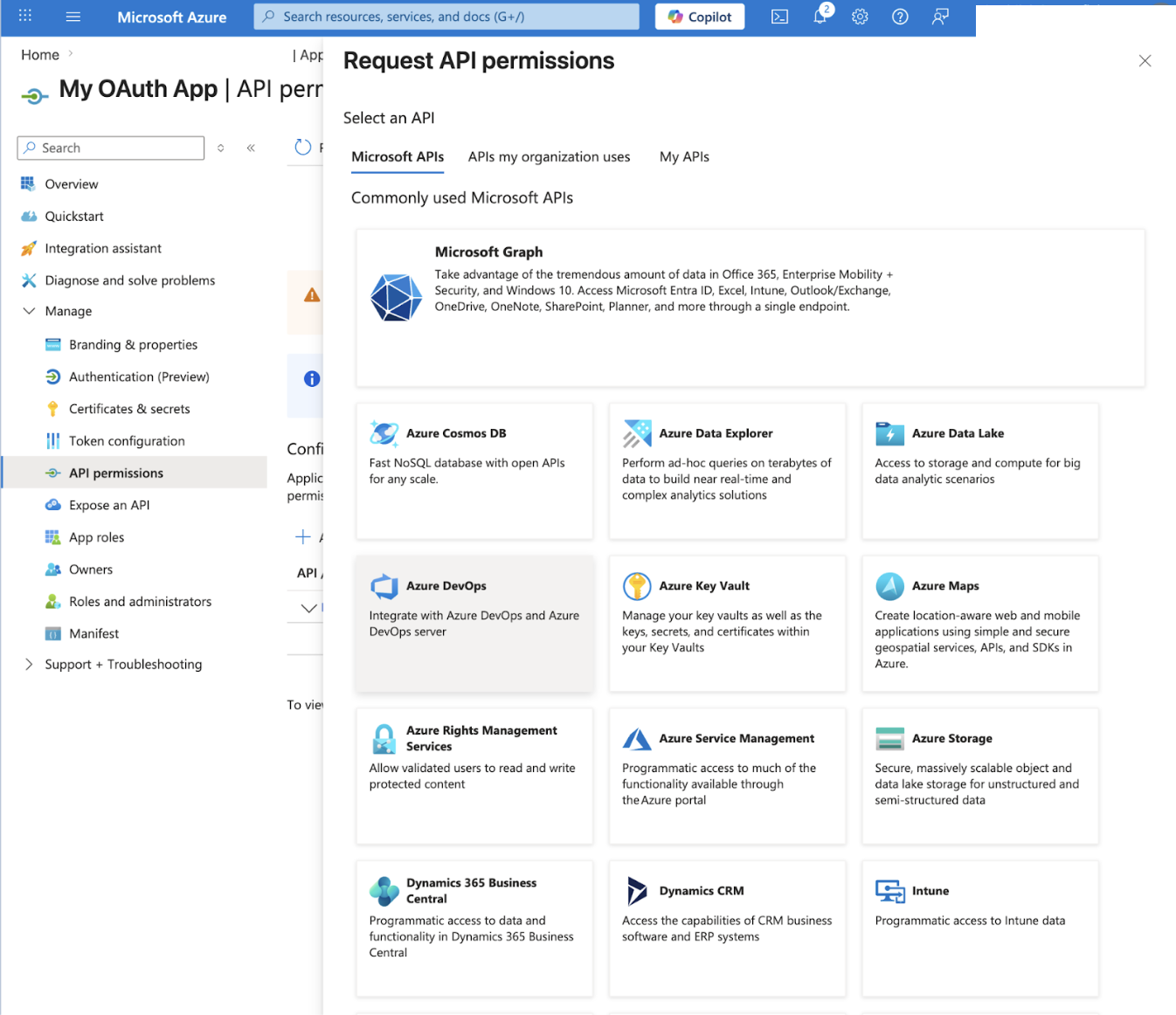 Entra API permissions for Azure DevOps