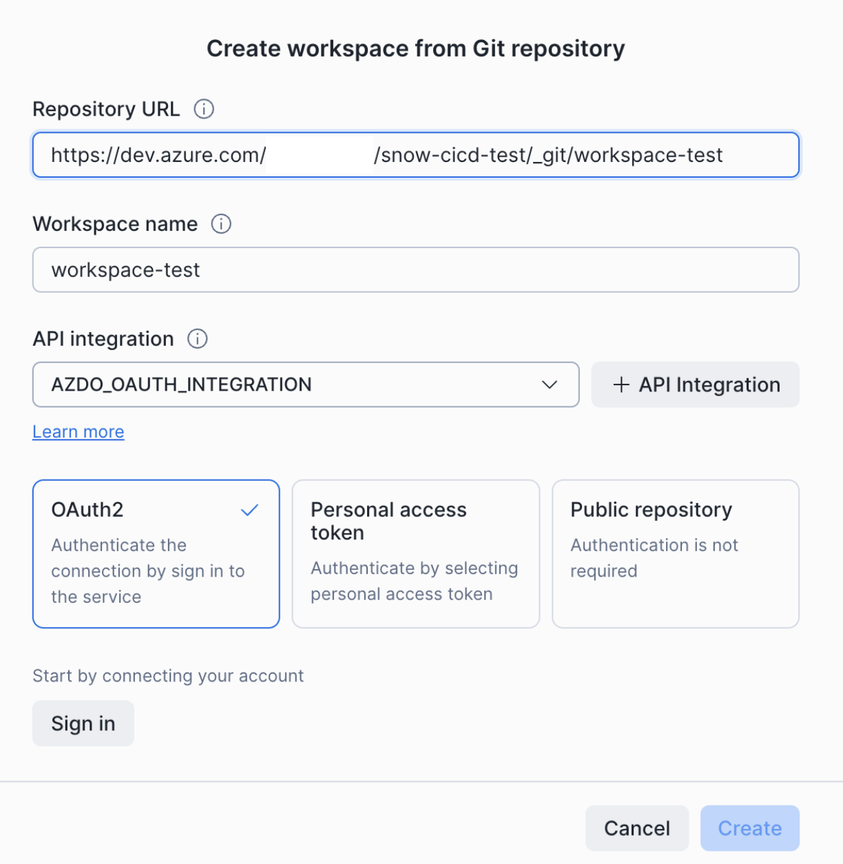 Snowsight OAuth2 sign-in card