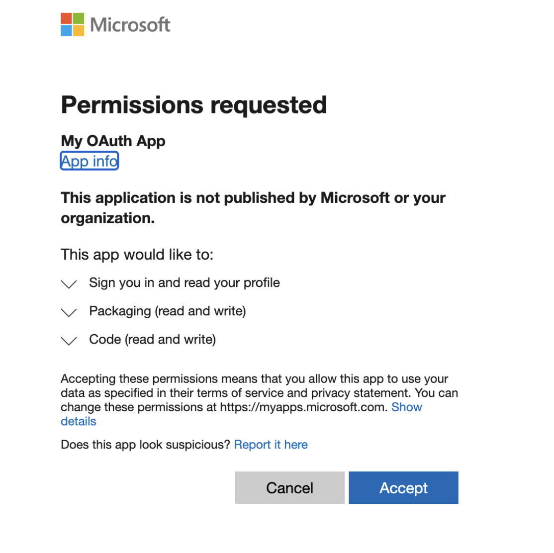 Microsoft consent screen