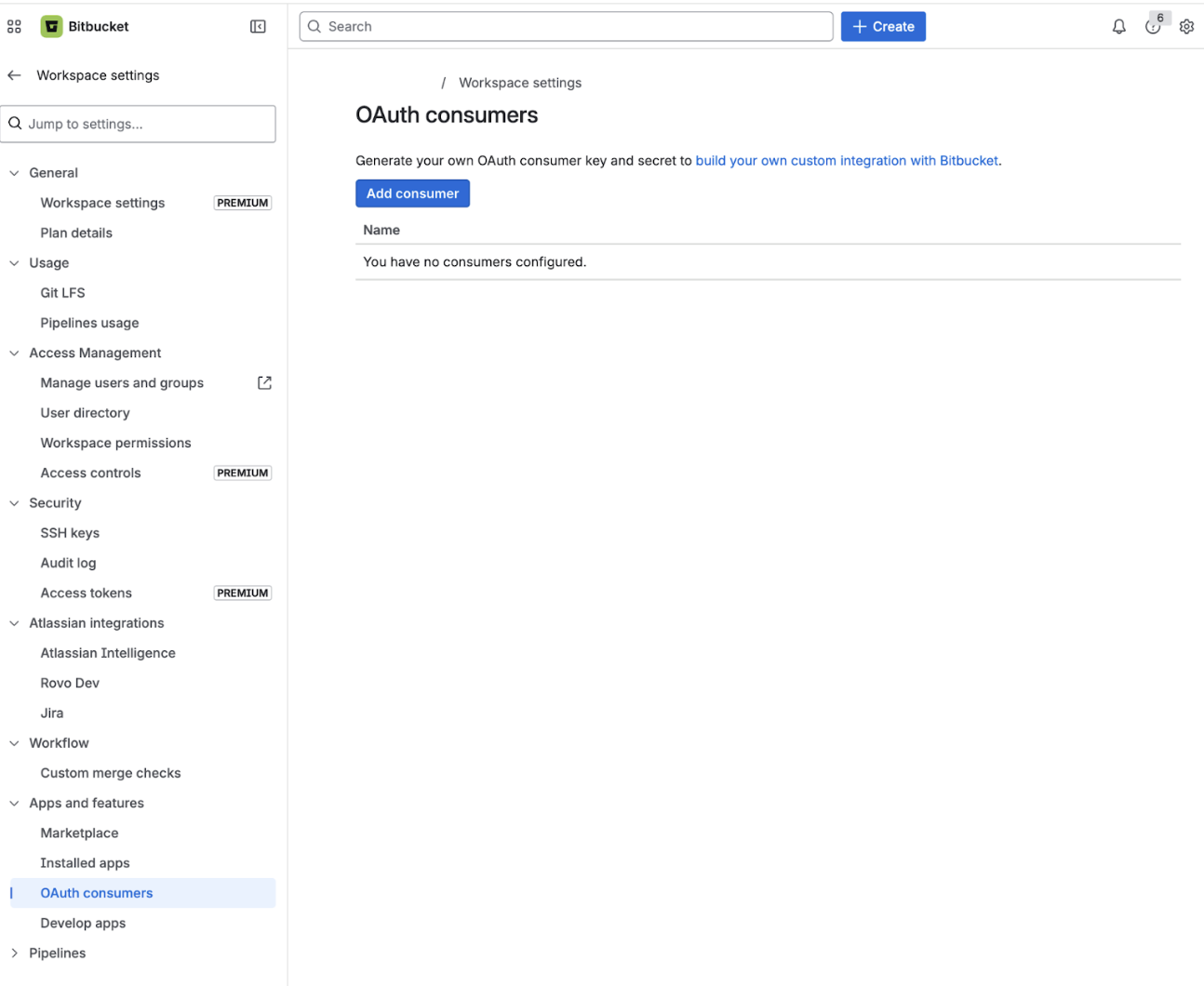 Bitbucket OAuth consumers — Add consumer