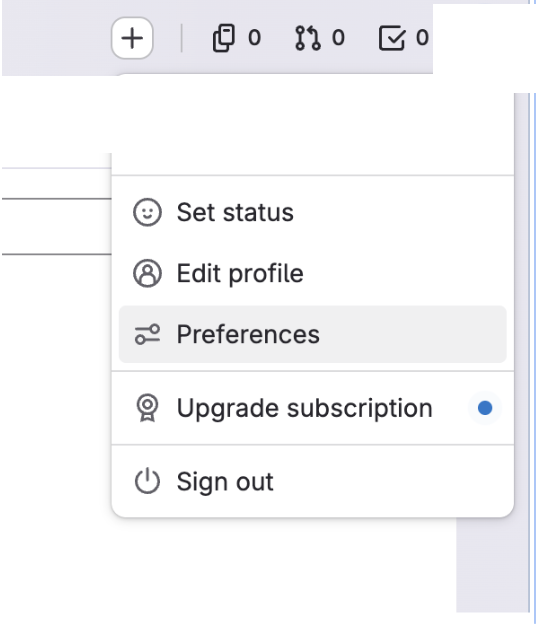 GitLab user settings menu