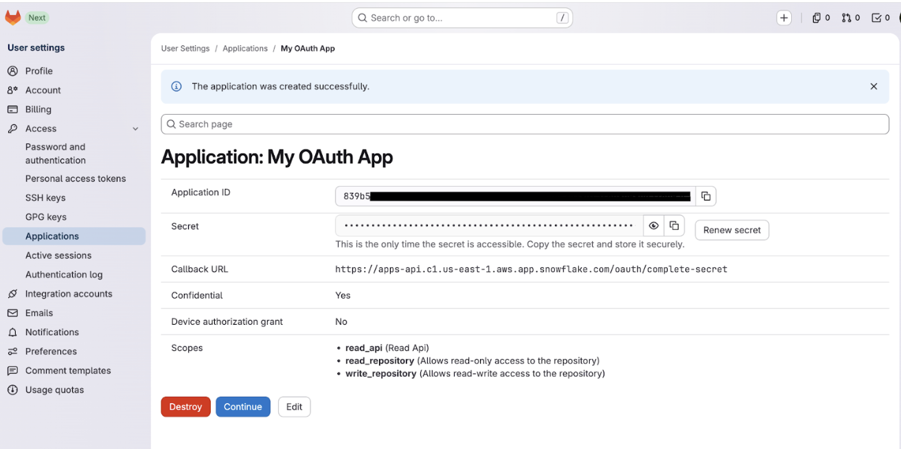 GitLab Application ID and Secret
