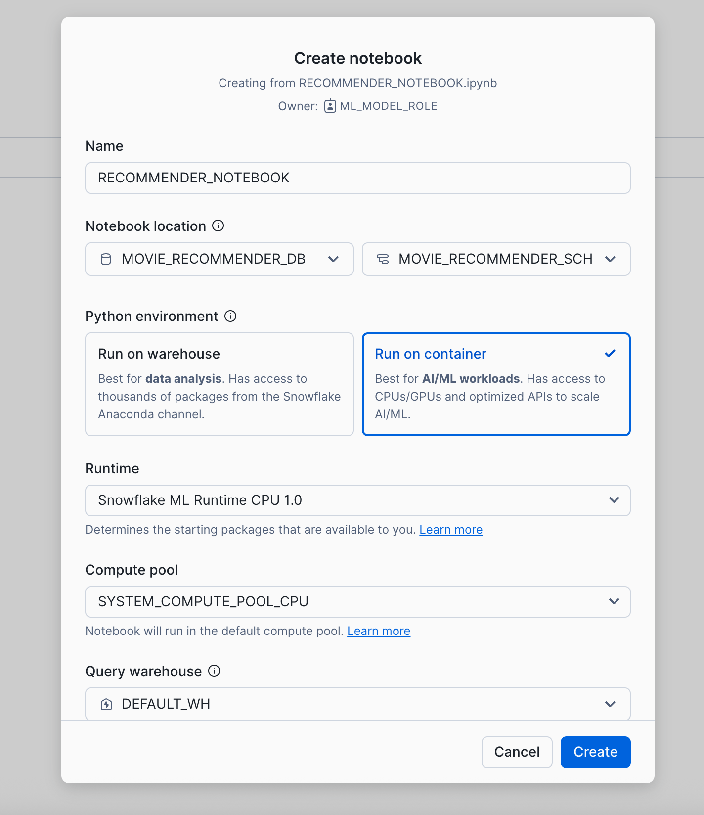 Load Notebook - Create Notebook