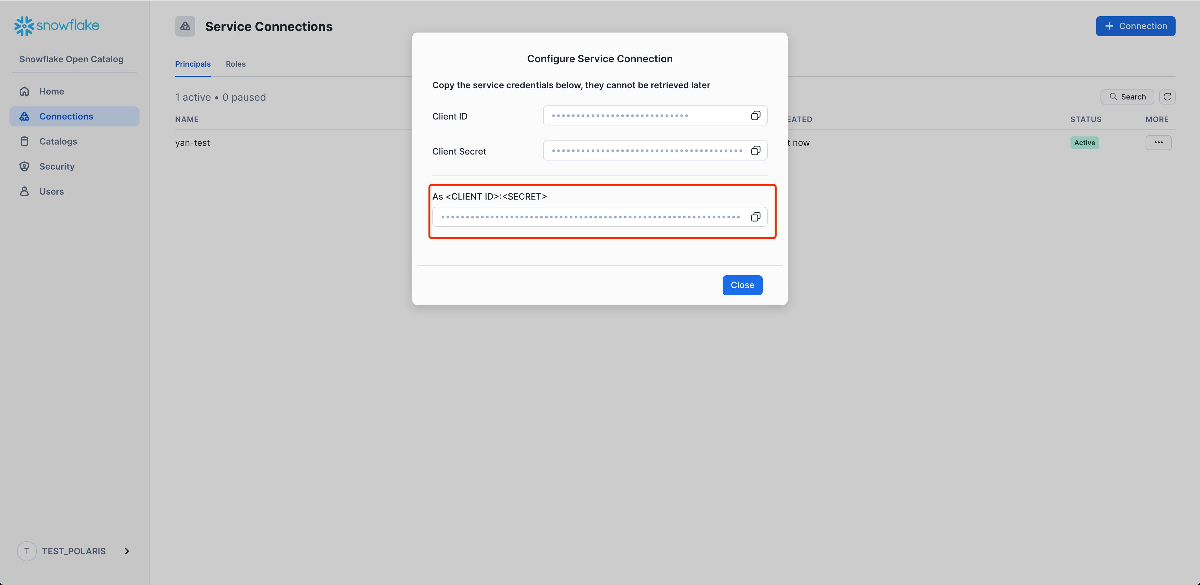 Service Connection Credential