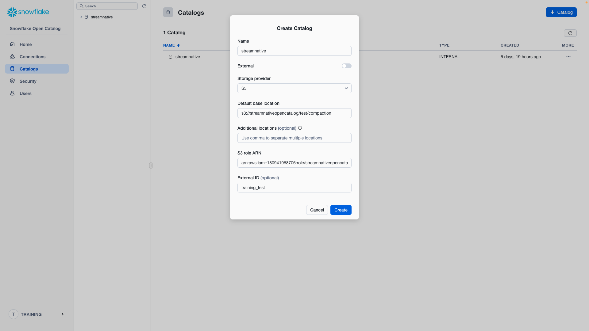 Create Catalog Dialog
