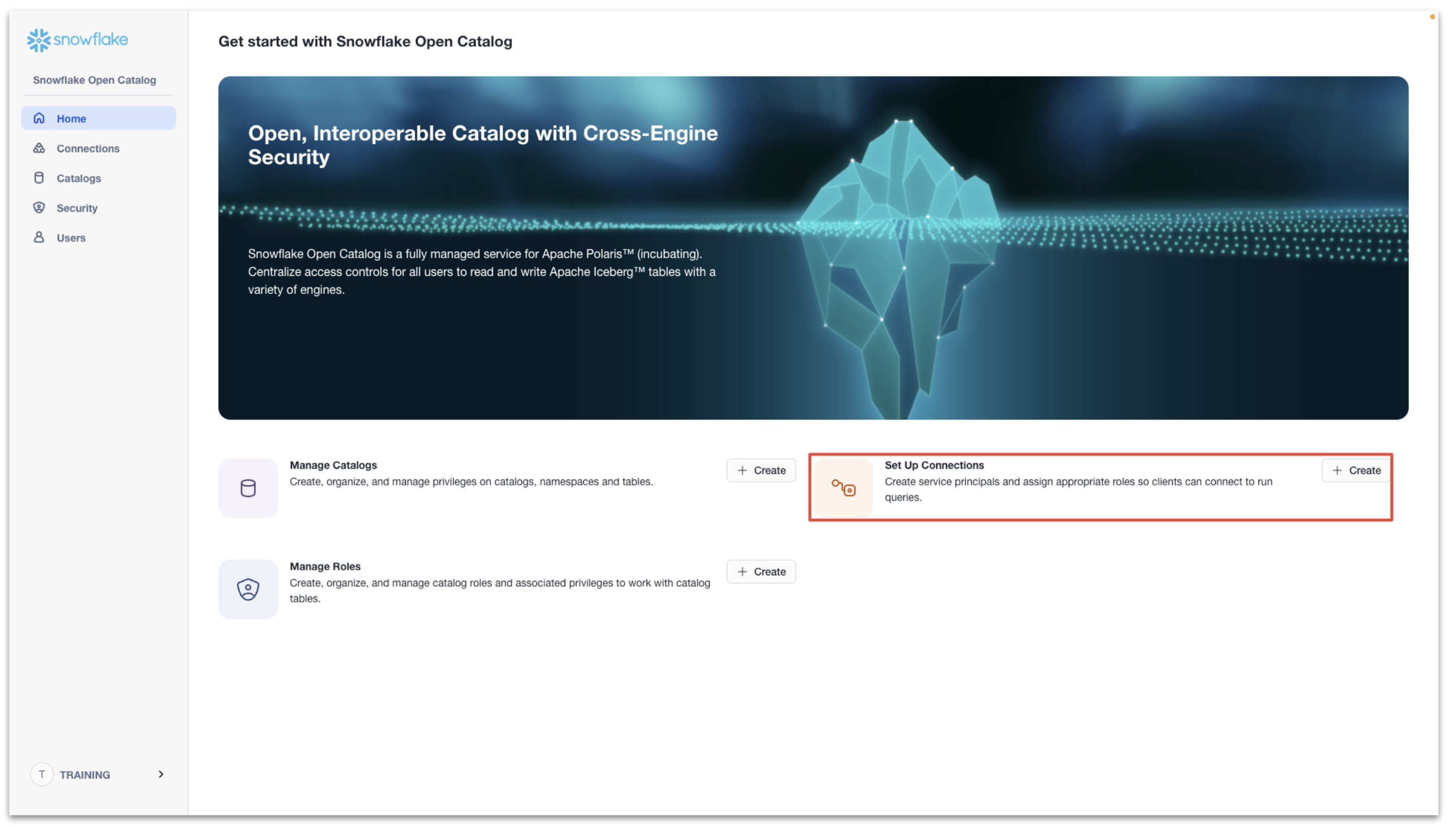 Create Snowflake Open Catalog Connection