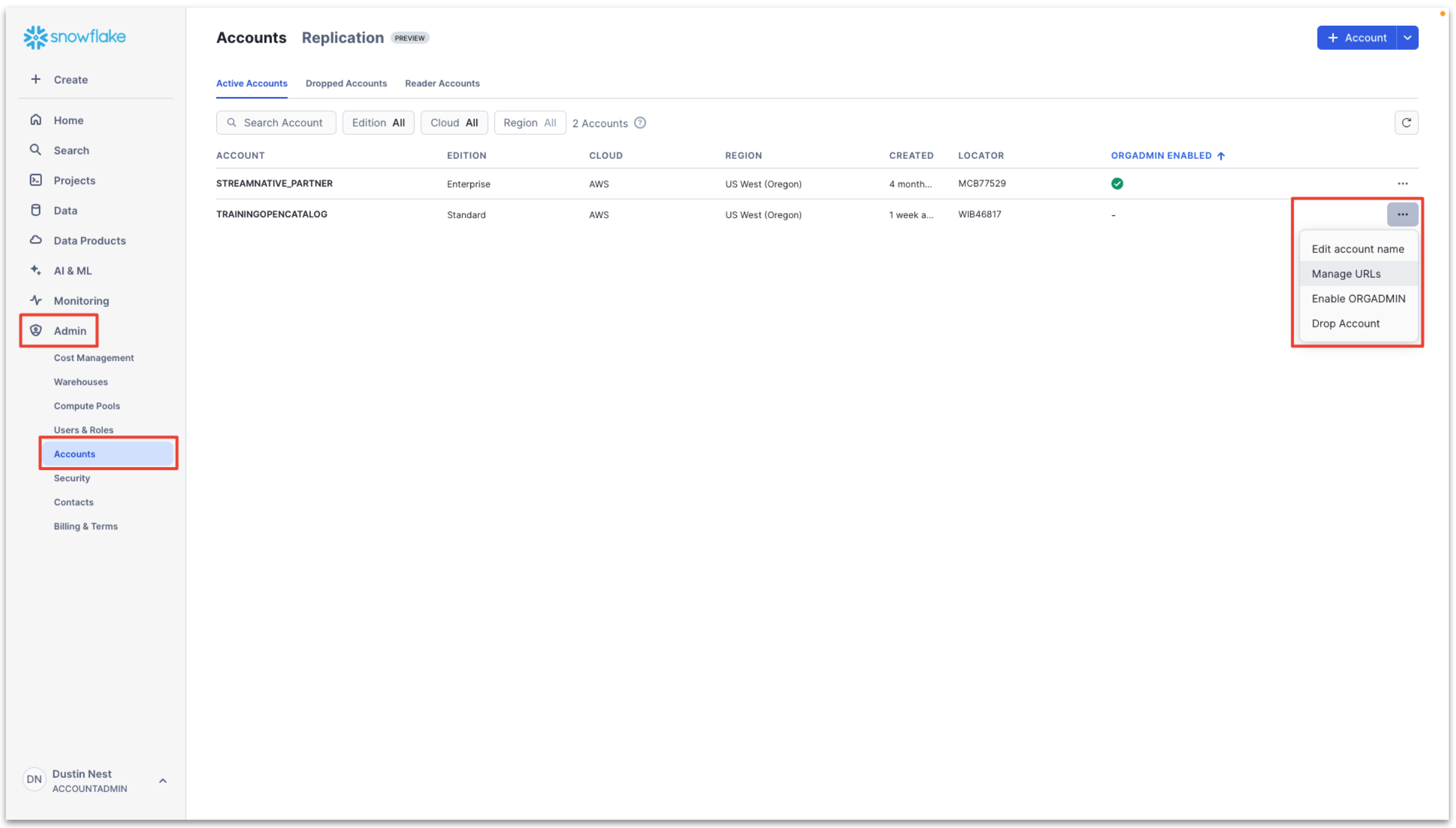 Snowflake Open Catalog Account URL