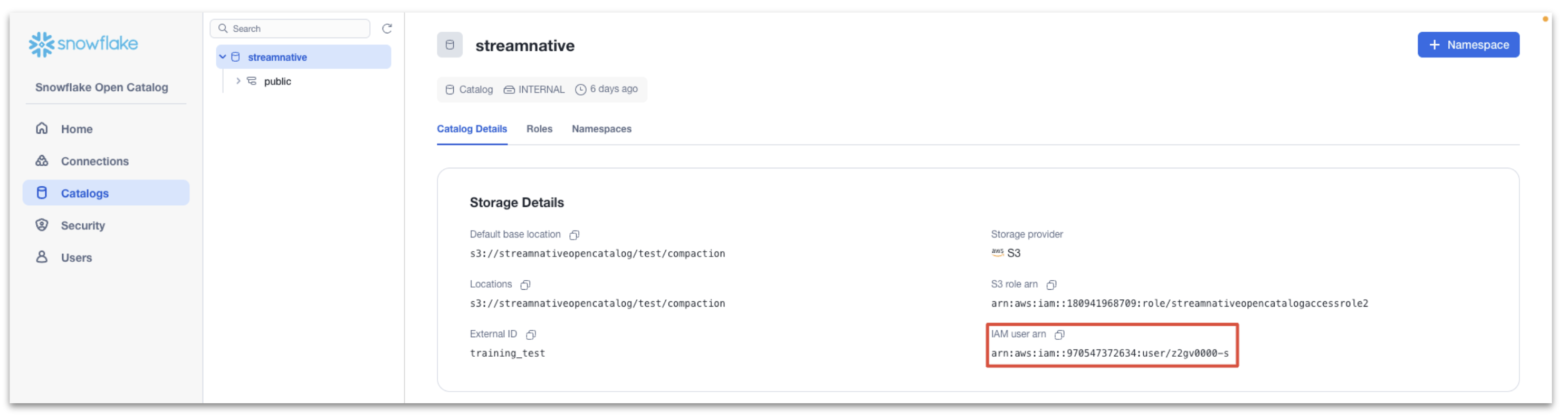 Snowflake Open Catalog ARN