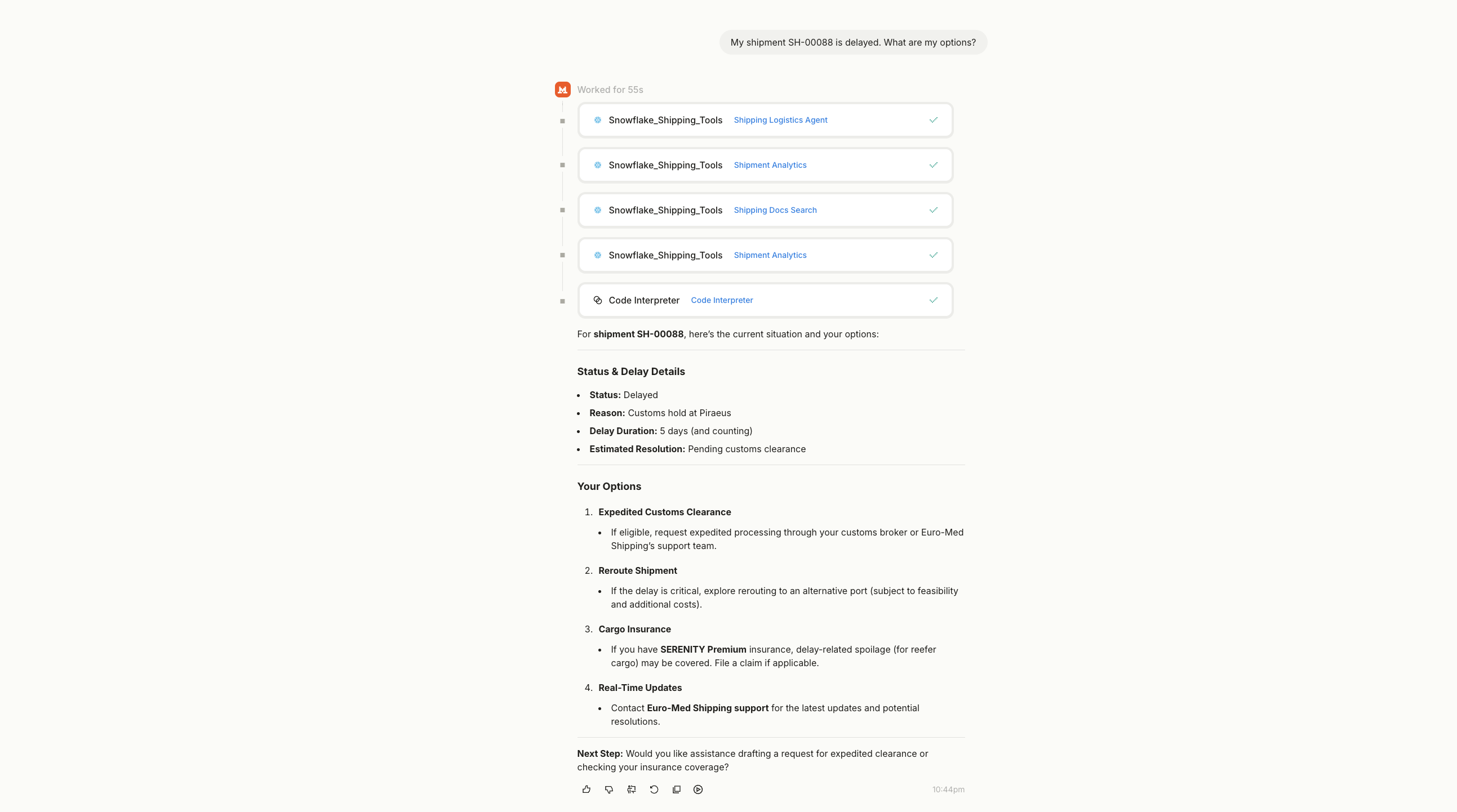 Agent query - delayed shipment options