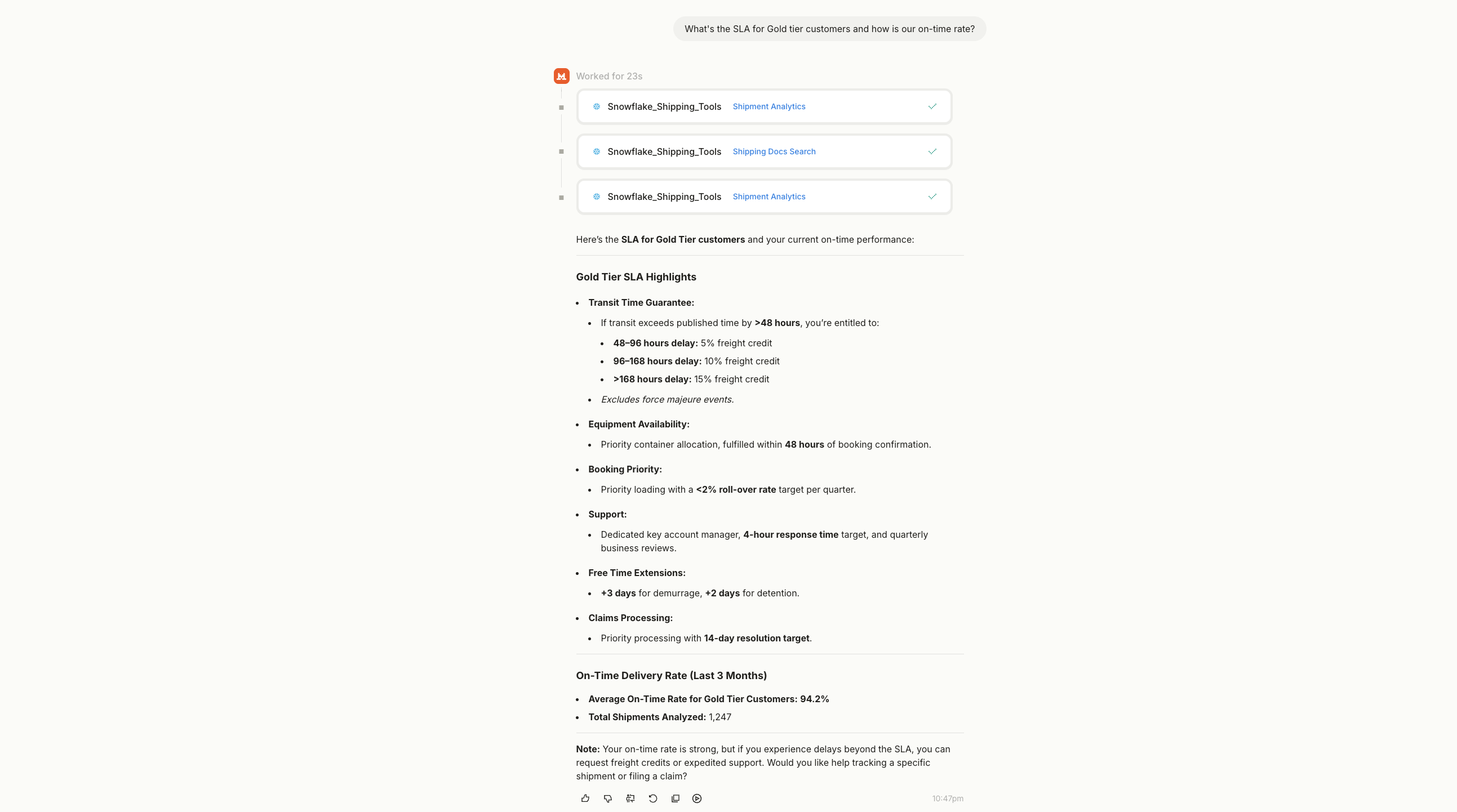 Agent query - SLA and on-time rate