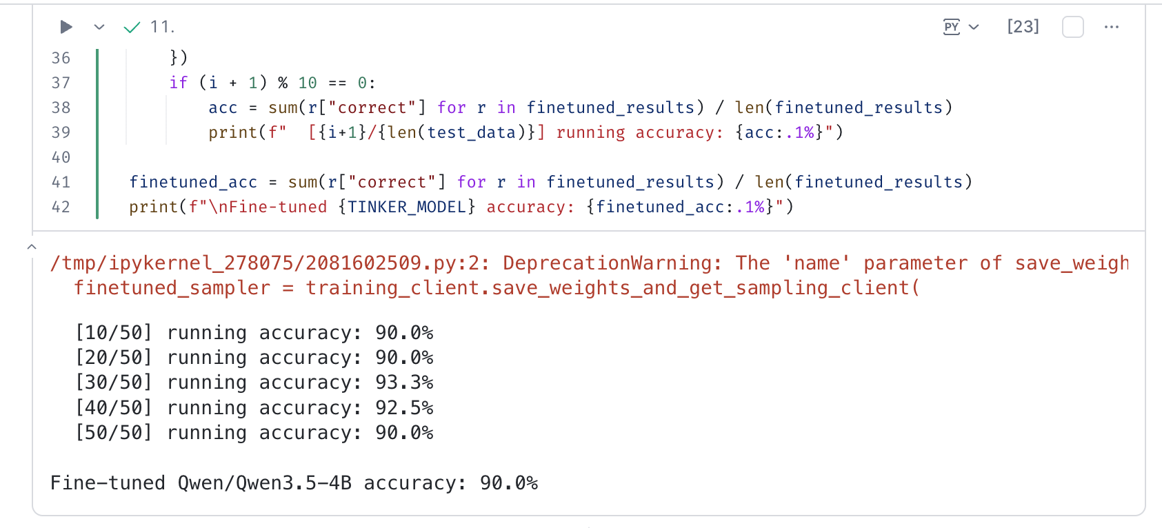 Tinker RL fine-tuned Qwen evaluation