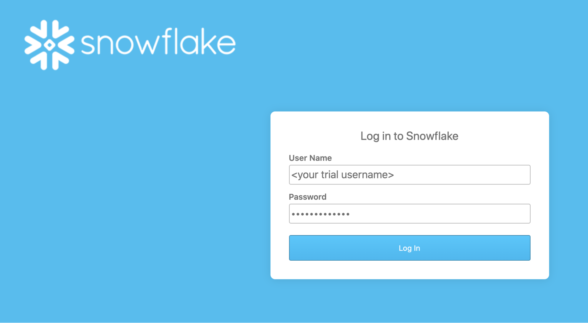 Snowflake Log In Screen